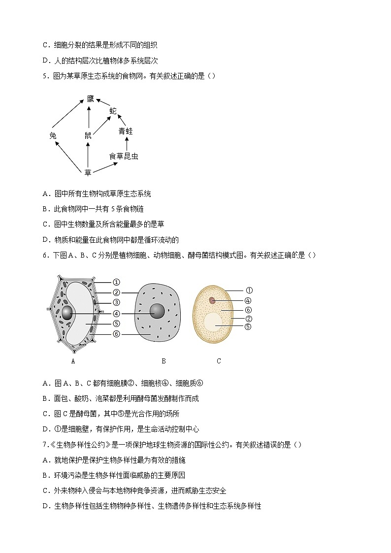 2023年江苏省连云港市中考一模生物试卷（含答案解析）02
