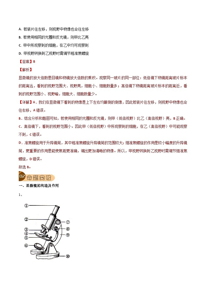 中考生物一轮复习真题探究与变式训练专题01 细胞是生命活动的基本单位（含解析）第3页
