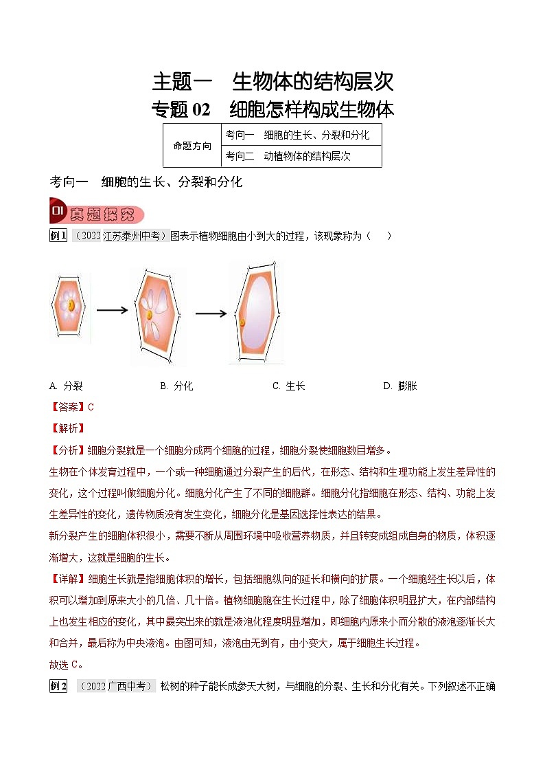 中考生物一轮复习真题探究与变式训练专题02 细胞怎样构成生物体（含解析）01