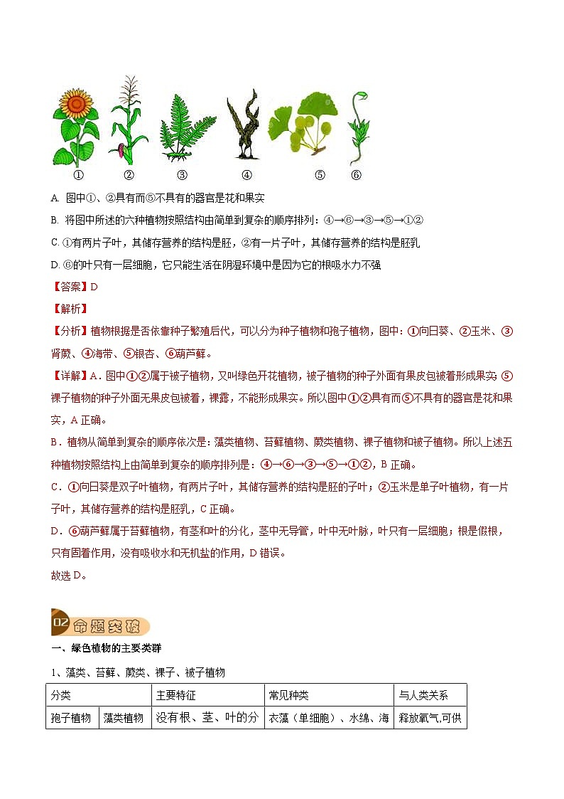 中考生物一轮复习真题探究与变式训练专题04 动植物的主要类群（含解析）第3页