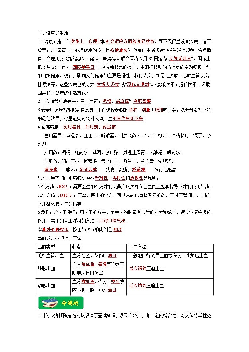 中考生物二轮复习重难点练习重难点09 健康地生活 （含解析）第2页