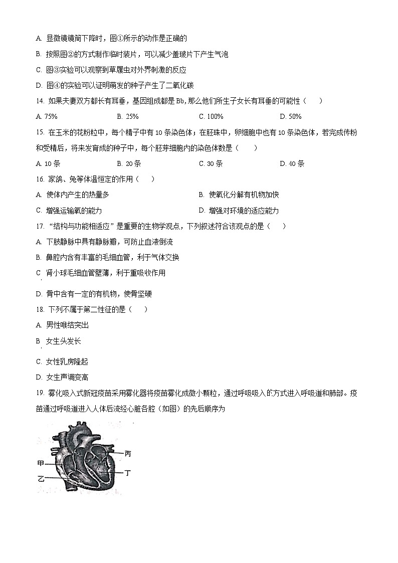 广东省茂名市高州市高州四校联考2023-2024学年八年级下学期3月月考生物试题（原卷版+解析版）03