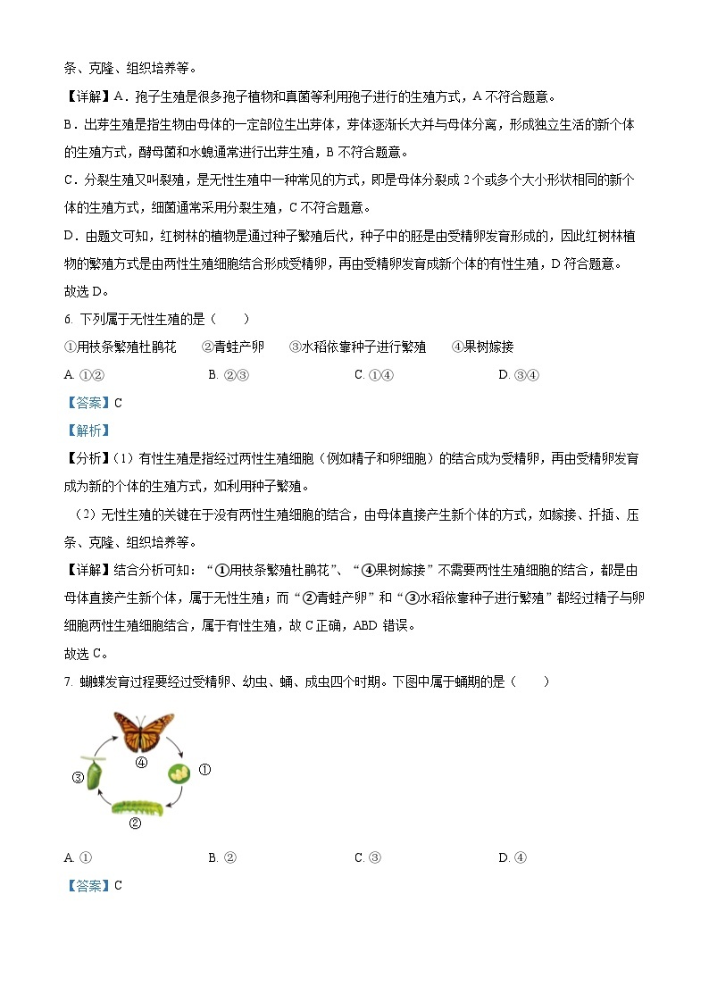 江西省上饶市万年县第五中学2023-2024学年下学期八年级3月月考生物试题（原卷版+解析版）03