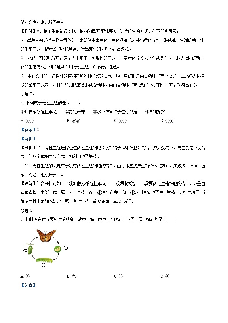 江西省上饶市万年县第五中学2023-2024学年下学期八年级3月月考生物试题（解析版）第3页