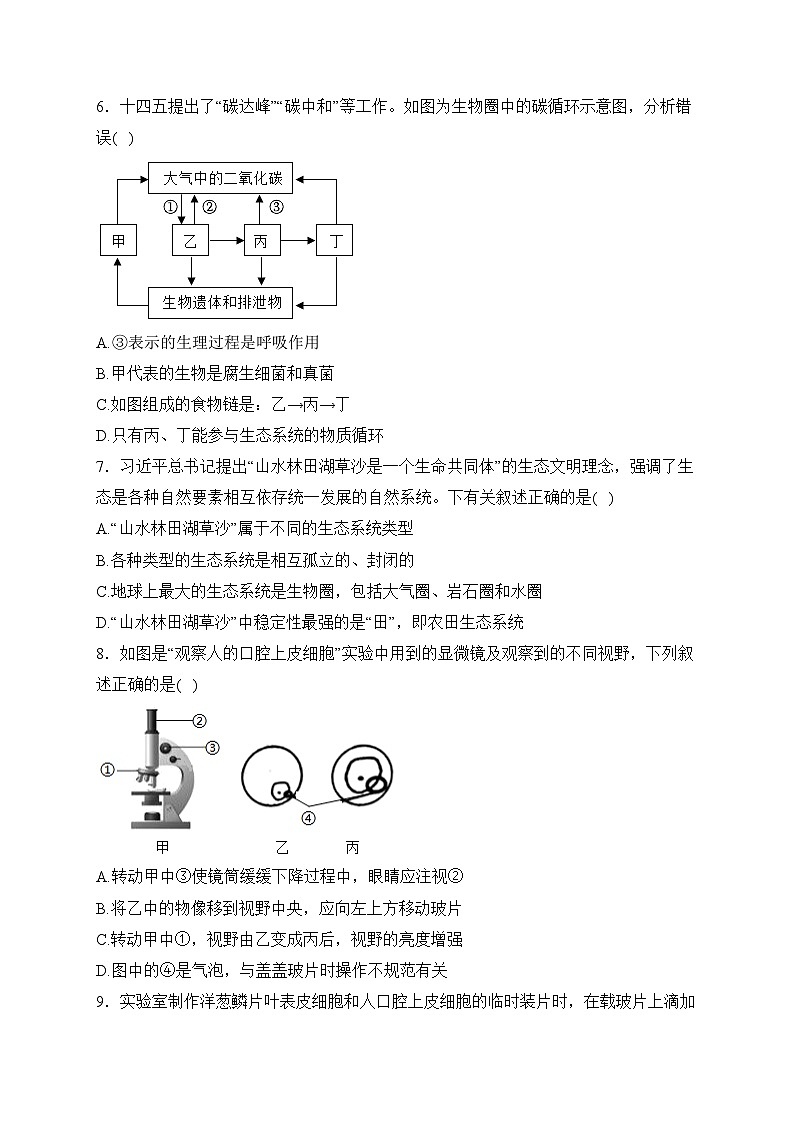 广东省2024年中考一模生物试卷(含答案)第2页