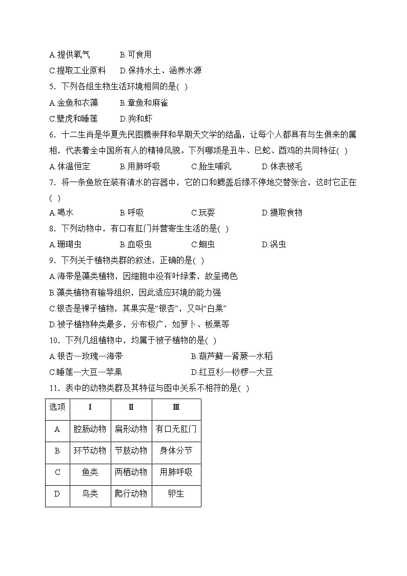 广东省云浮市罗定市培献中学2022-2023学年八年级3月月考生物试卷(含答案)02