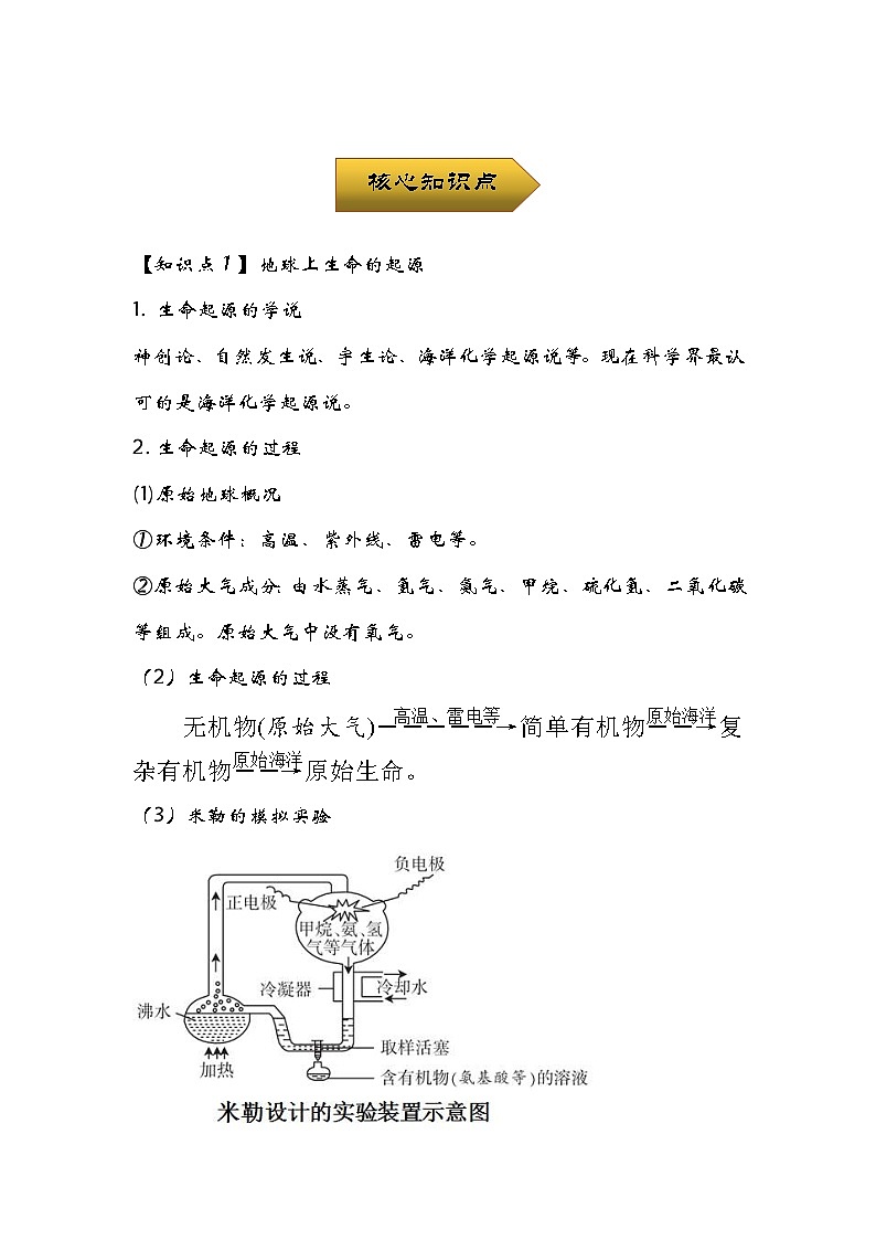 中考生物一轮复习核心考点梳理与必背专题18 生命的起源与生物的进化02