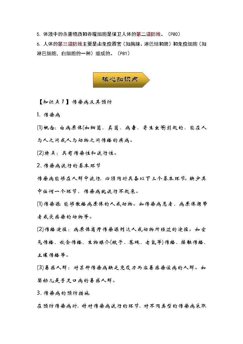 中考生物一轮复习核心考点梳理与必背专题19 传染病与免疫02