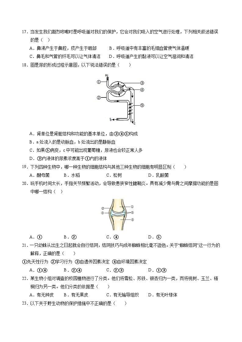 中考生物（南京卷）-2024年中考第一次模拟考试03
