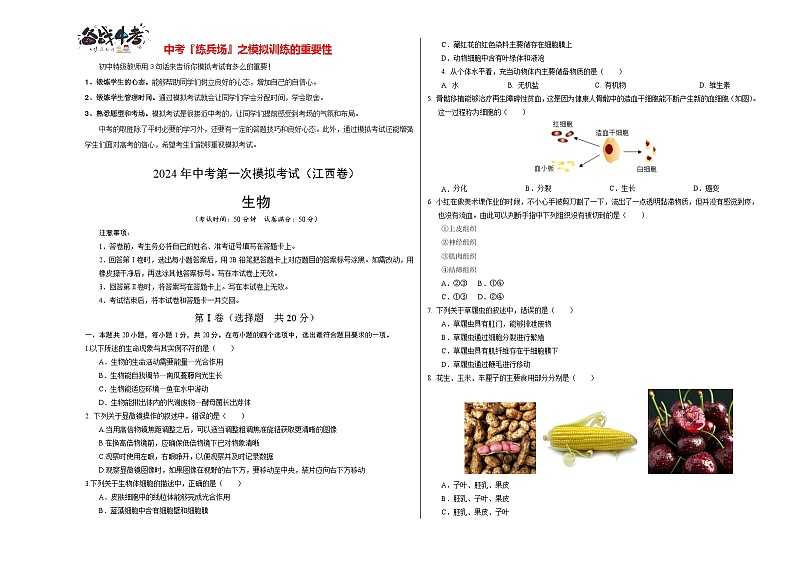 生物（江西卷）（考试版A3）第1页