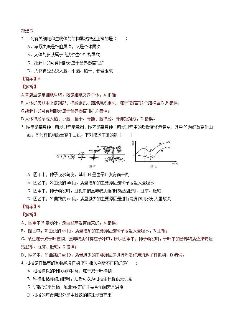 中考生物（湖北卷）-2024年中考第一次模拟考试02