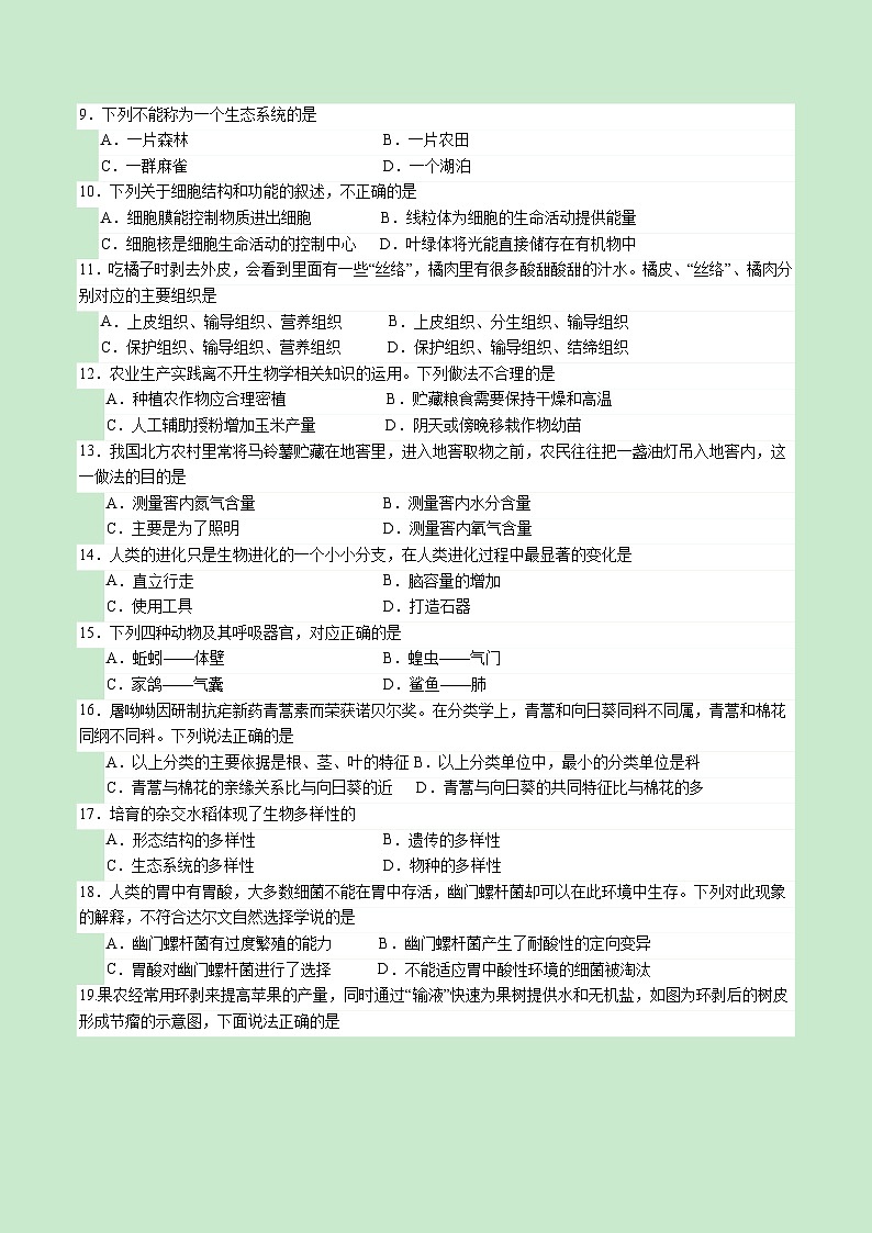 中考生物（福建卷）-2024年中考第一次模拟考试02
