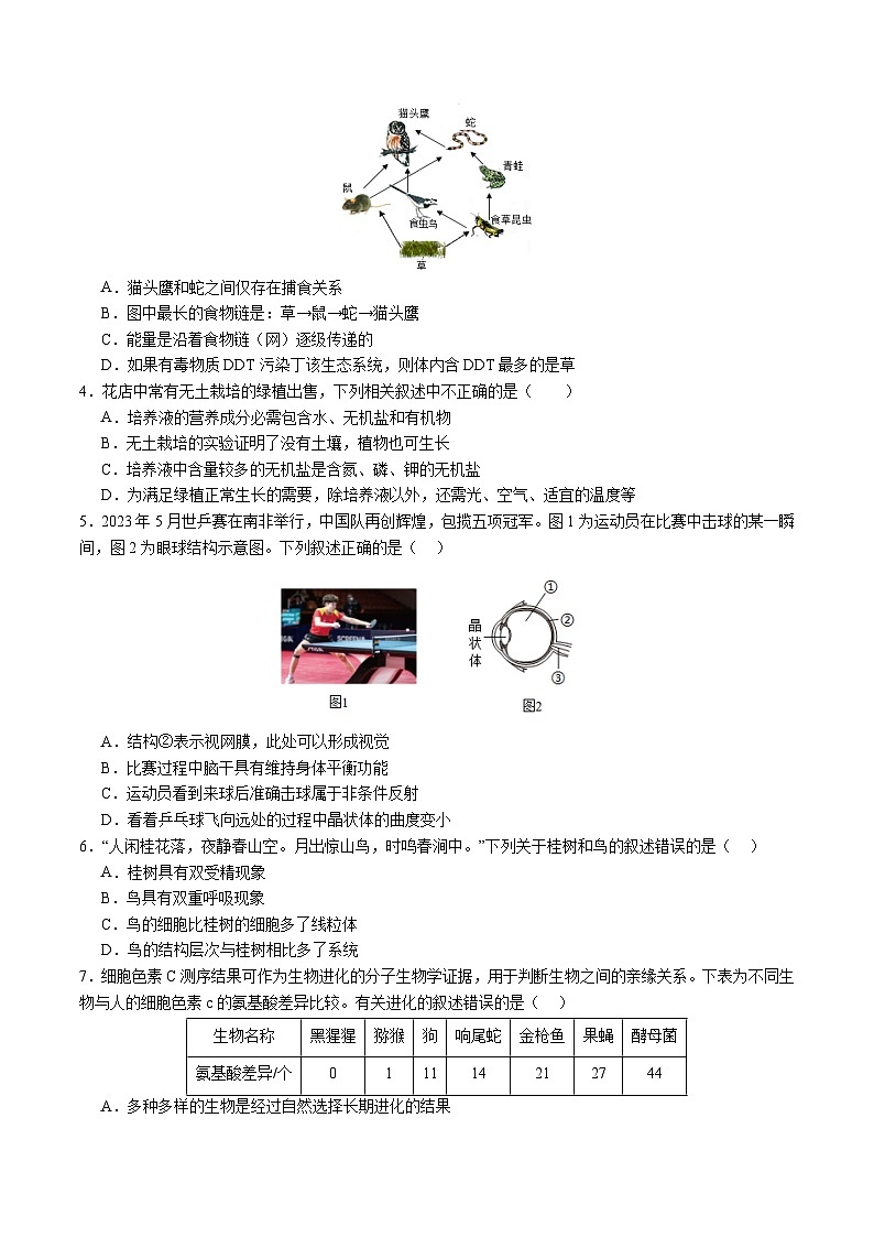 中考生物（陕西卷）-2024年中考第一次模拟考试02