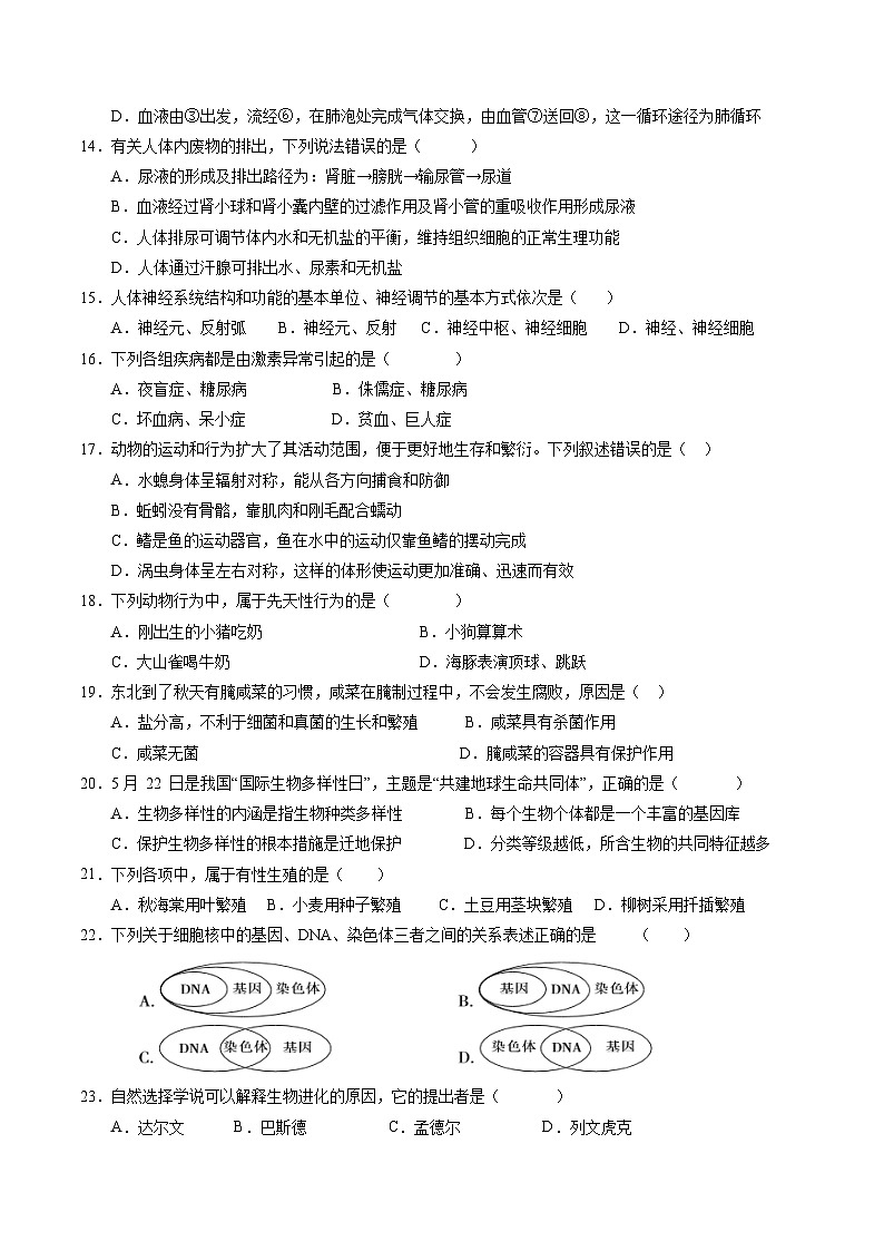中考生物（黑龙江哈尔滨卷）-2024年中考第一次模拟考试03