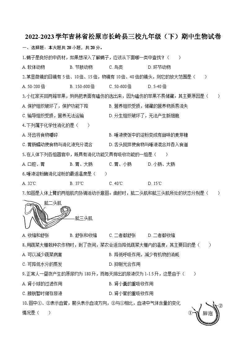 2022-2023学年吉林省松原市长岭县三校九年级（下）期中生物试卷（含解析）01