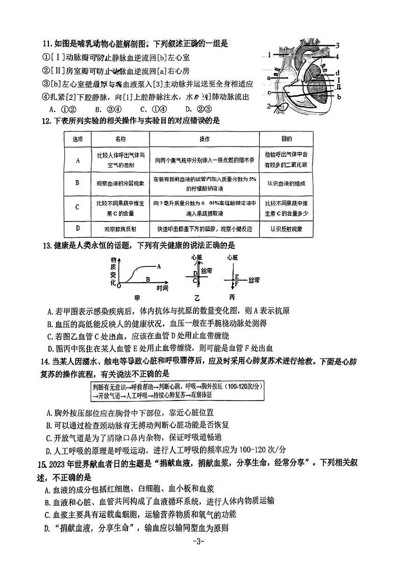 山东省济南市市中区2023--2024学年八年级下学期阶段学业质量检测生物试题03