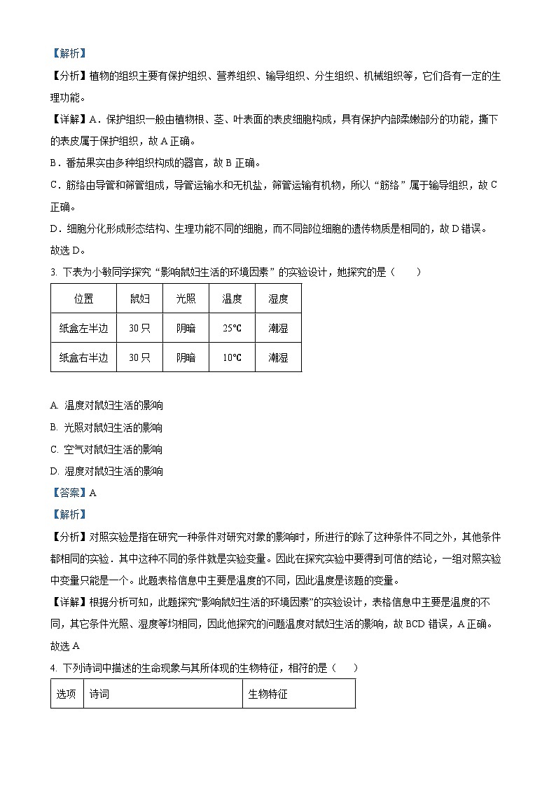 山东省德州市武城县甲马营镇中学2023-2024学年八年级下学期第一次月考生物试题（解析版）第2页