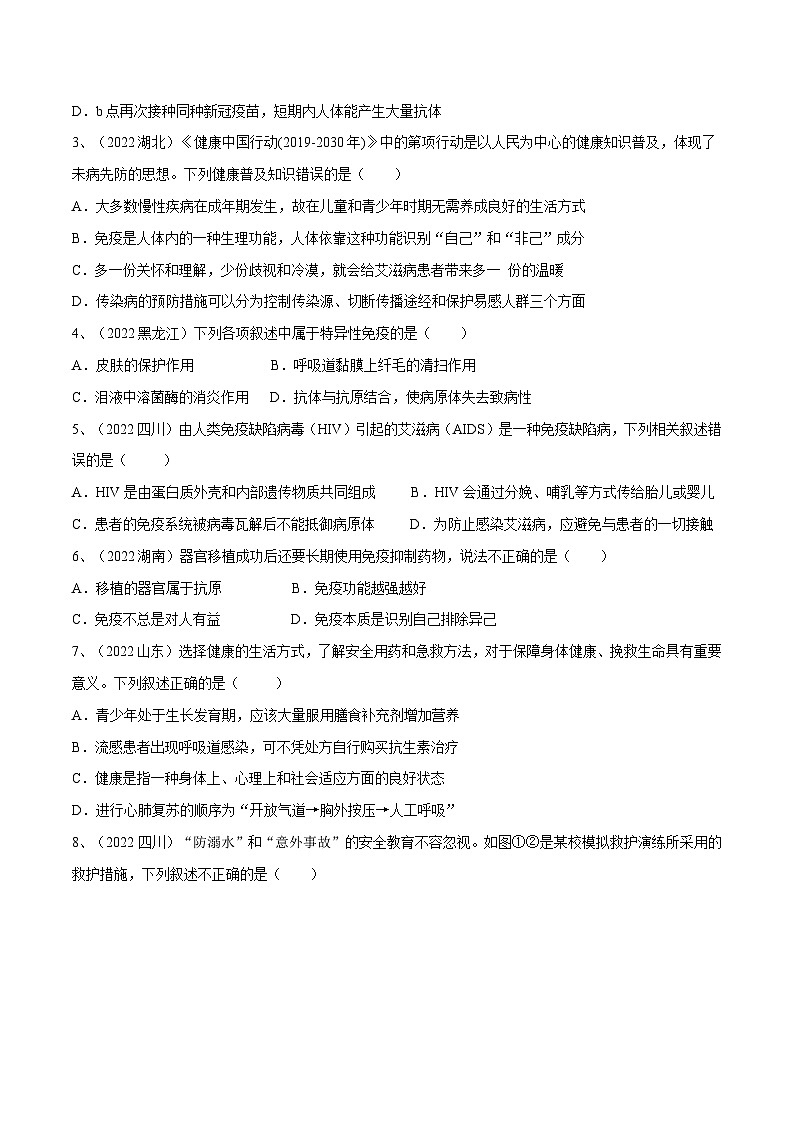 最新中考生物一轮复习课件+讲练测  专题22 健康地生活（专题精练）02