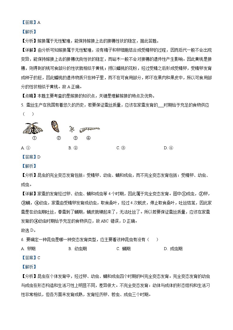 河北省廊坊市永清县第五中学2023-2024学年八年级下学期第一次月考生物试题（解析版）第3页