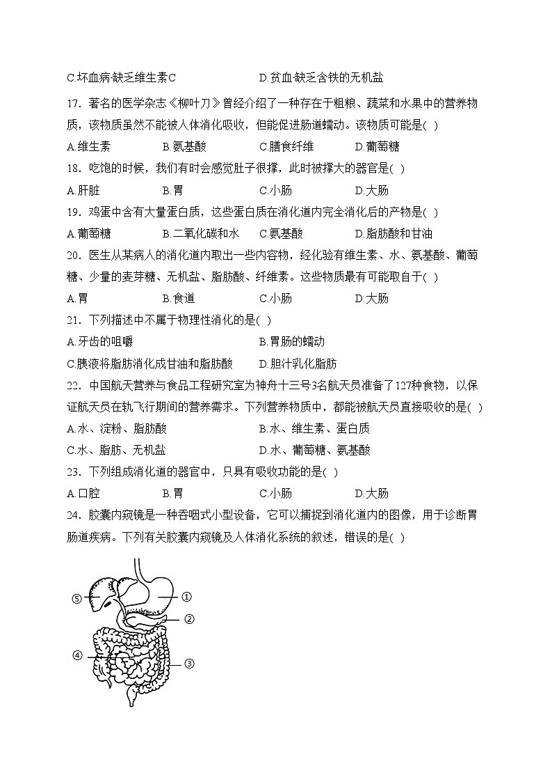 河北省海兴县第二中学2023-2024学年七年级下学期第一次月考生物试卷(含答案)第3页
