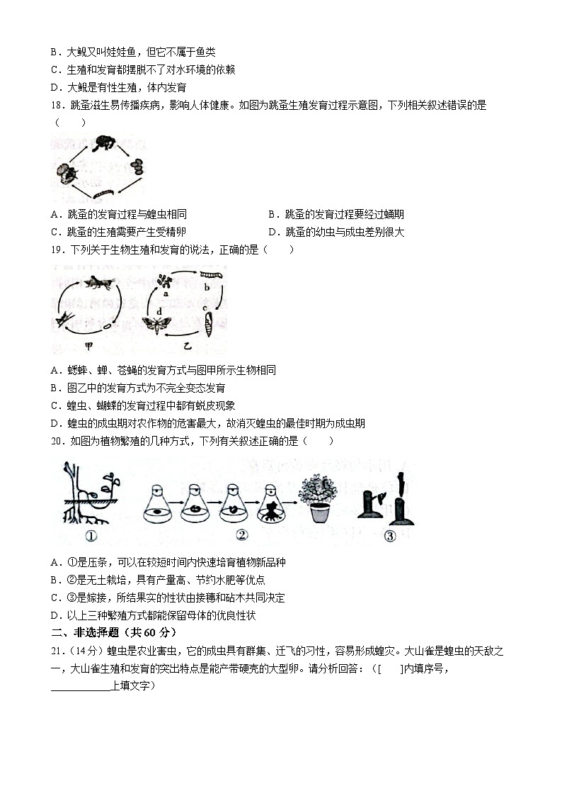 吉林省白城市镇赉县二中、四中、蒙中2023-2024学年八年级下学期生物第一次月考试卷第3页