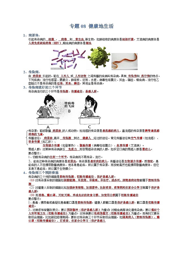 专题08 健康地生活-【晨读晚默】2023年中考生物必背知识清单（答案版）第1页