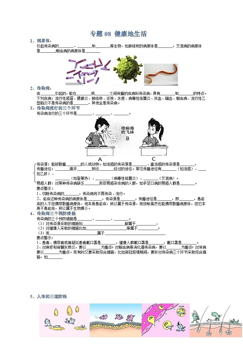 专题08 健康地生活-【晨读晚默】2023年中考生物必背知识清单（填空版）第1页