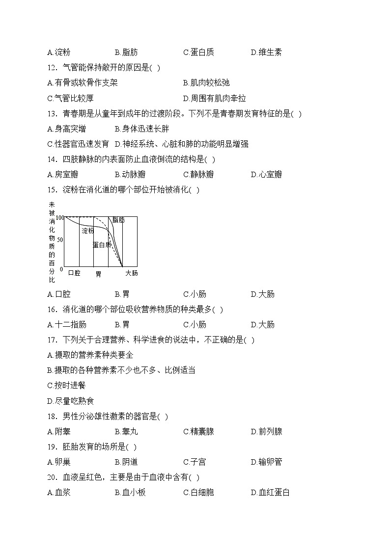 天津市部分区2022-2023学年七年级下学期期中生物试卷(含答案)02