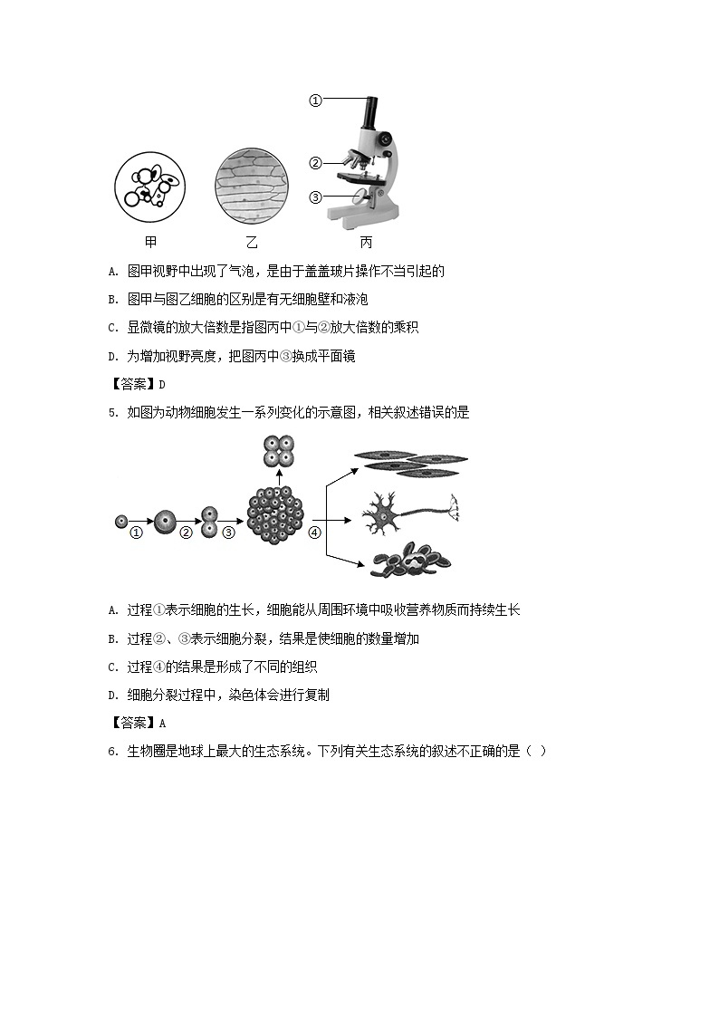 2021年湖南衡阳中考生物试题及答案02