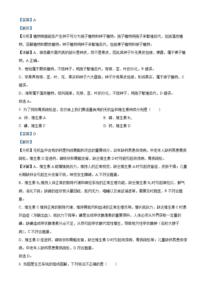 2024年吉林省长春市中考一模生物试题（原卷版+解析版）03