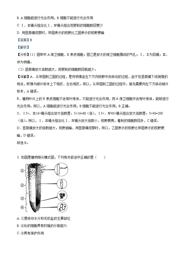 2024年江苏省南通市中考二模生物试题（原卷版+解析版）02