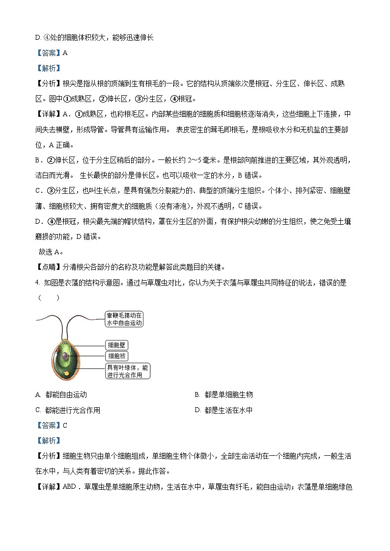 2024年江苏省南通市中考二模生物试题（原卷版+解析版）03