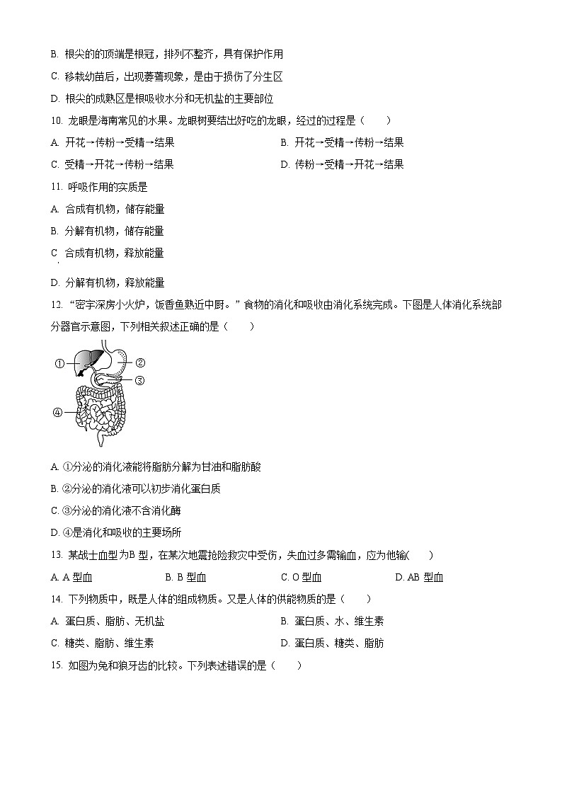 2024年甘肃省武威十一中教研联片二模生物试题（原卷版+解析版）02
