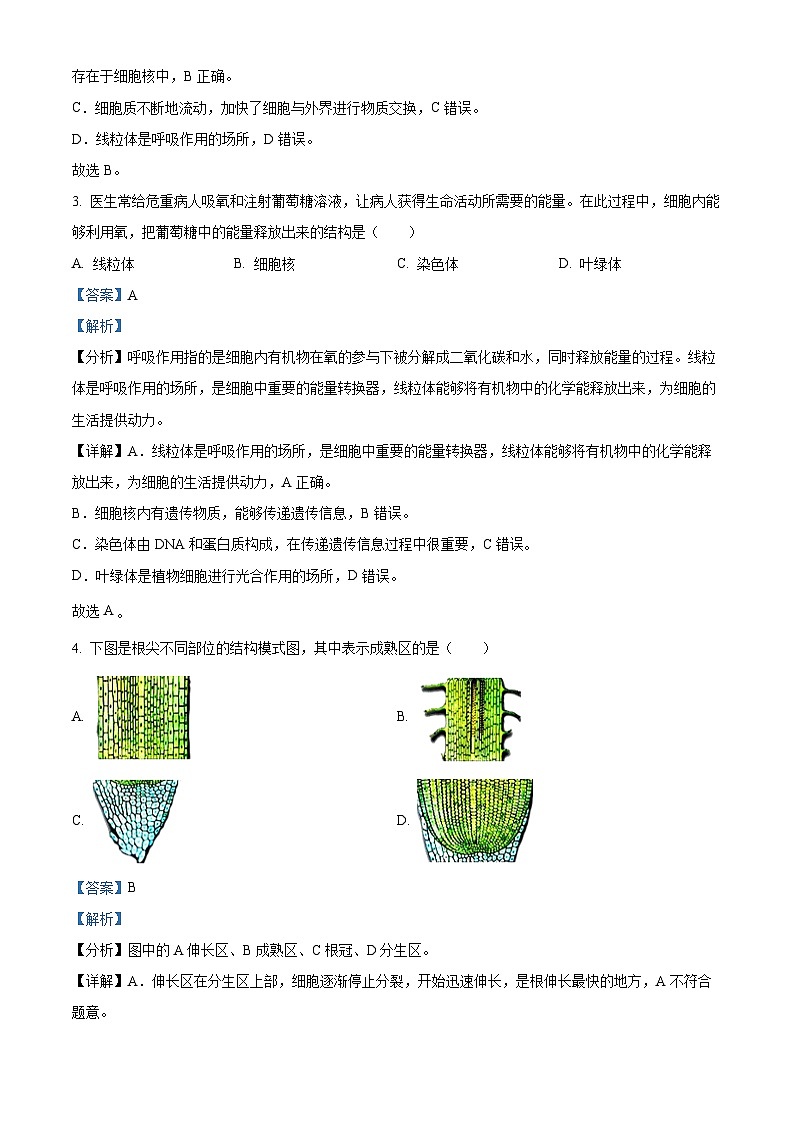 山西省太原市新希望双语学校2023-2024学年八年级下学期4月月考生物试题（原卷版+解析版）02