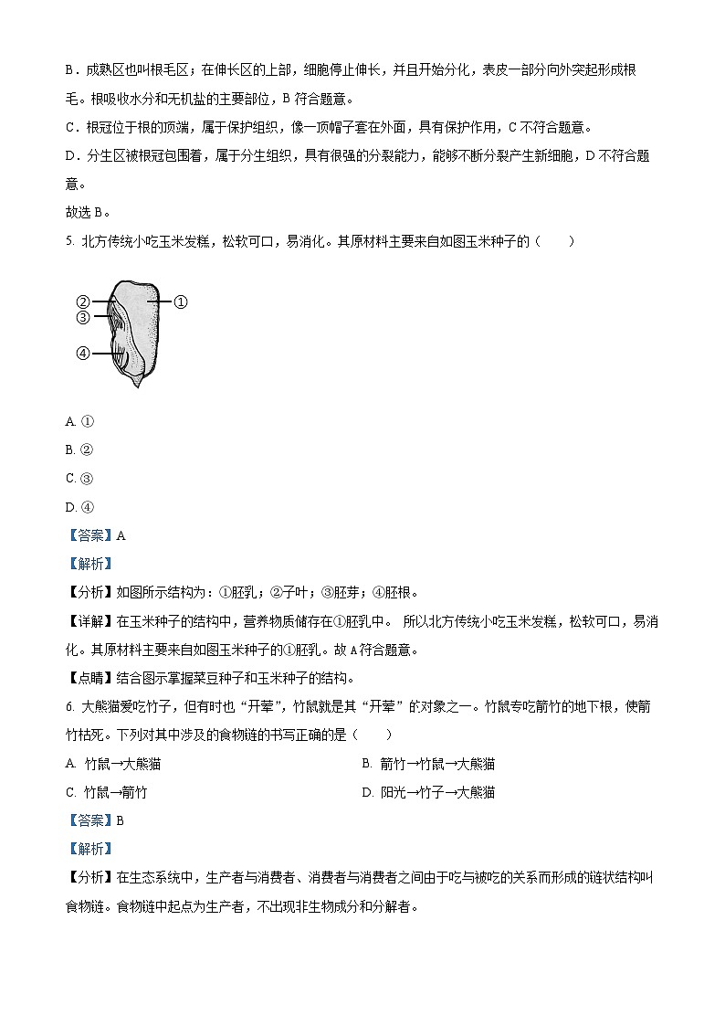 山西省太原市新希望双语学校2023-2024学年八年级下学期4月月考生物试题（原卷版+解析版）03