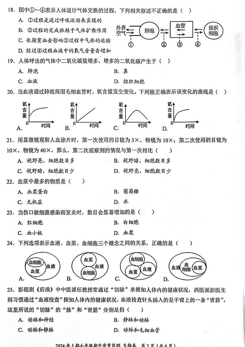 湖南省怀化市新晃侗族自治县2023-2024学年七年级下学期4月期中生物试题第3页