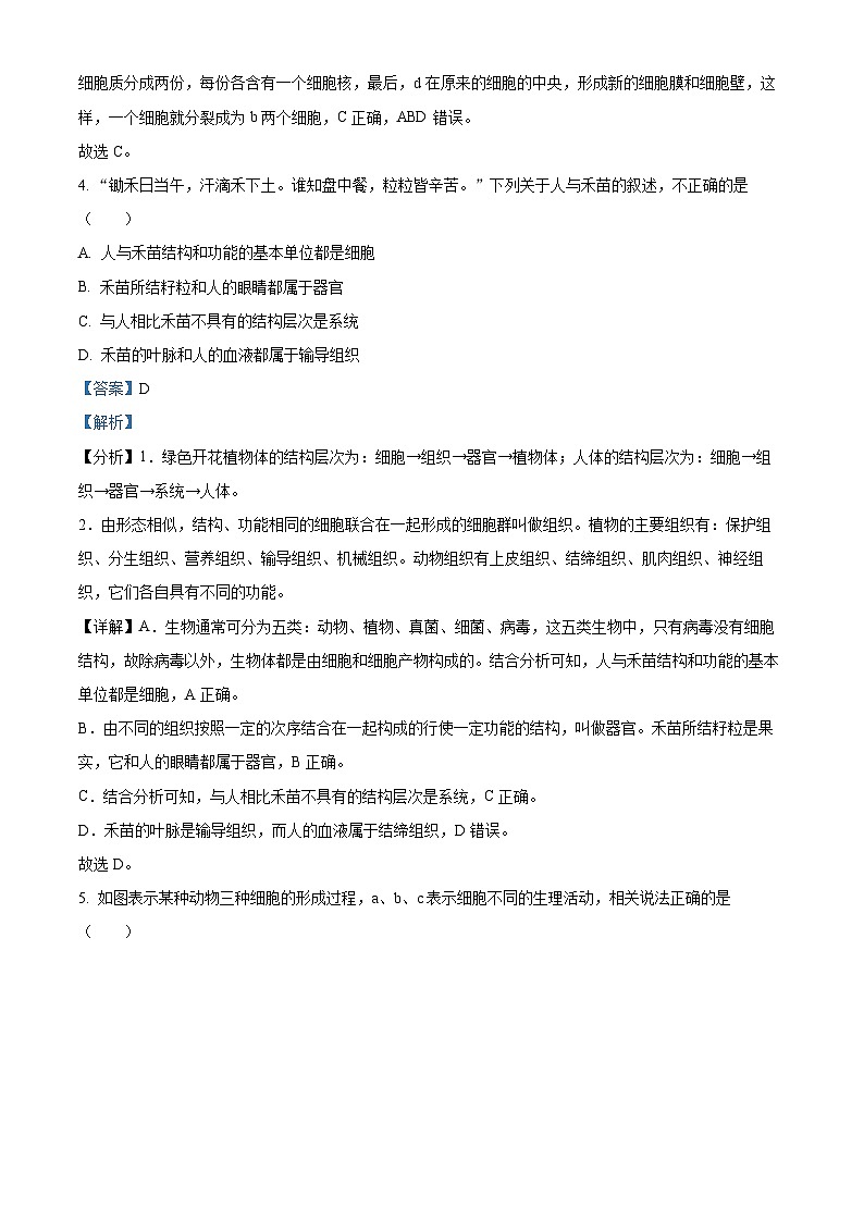 2024年山东省济宁市泗水县中考一模生物试题（原卷版+解析版）03