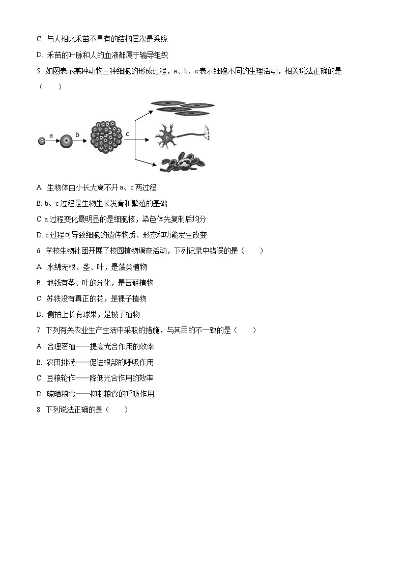 2024年山东省济宁市泗水县中考一模生物试题（原卷版+解析版）02