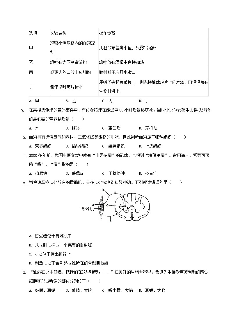 2022年湖南省常德市中考生物真题及答案第2页