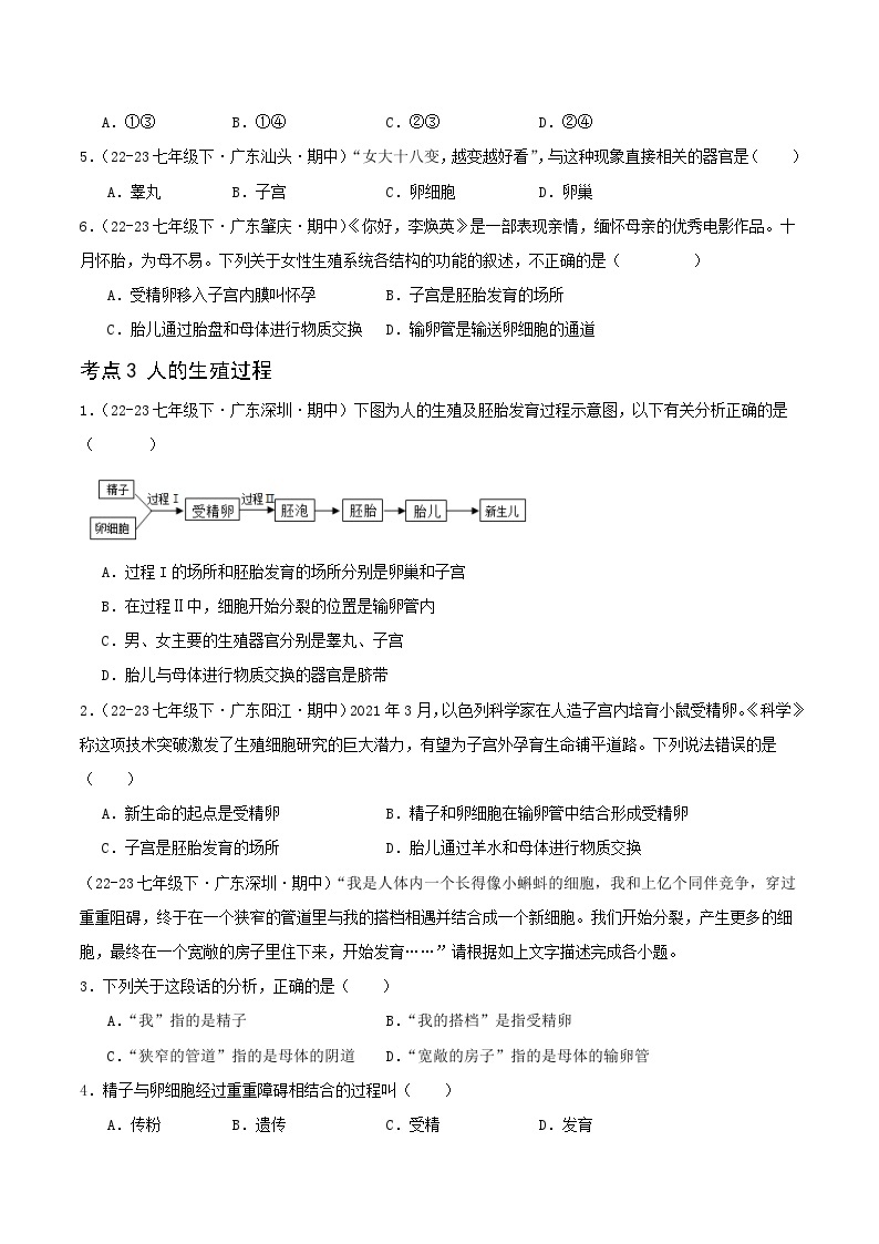 4.1 人的由来 备战2023-2024学年七年级生物下学期期中真题分类汇编（广东专用）02