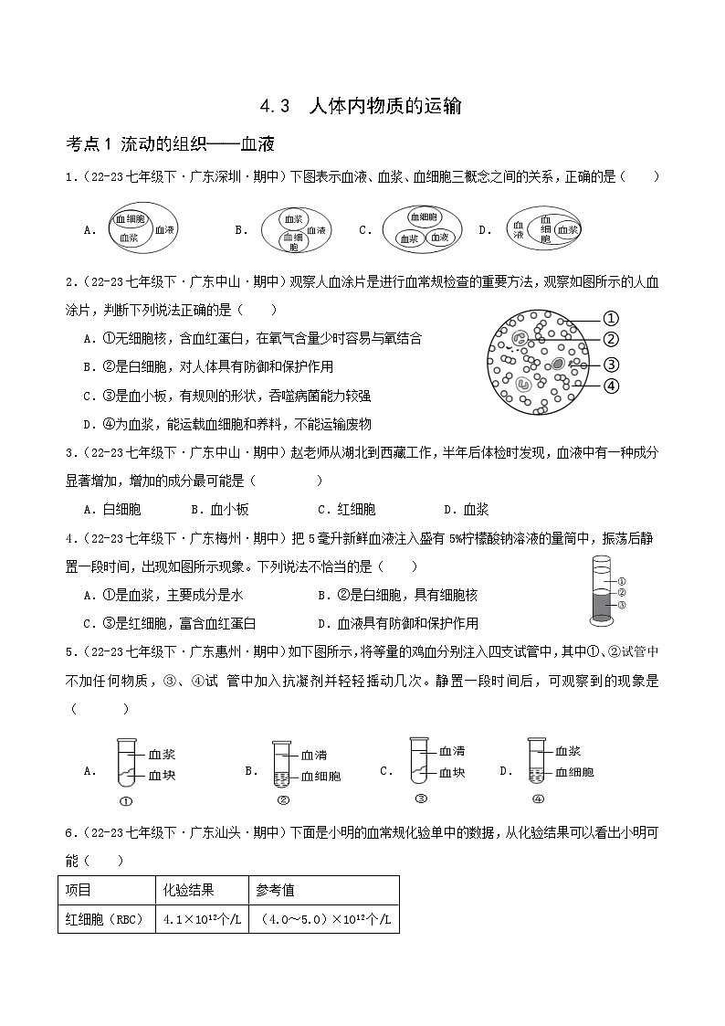 4.4 人体内物质的运输（原卷版）第1页