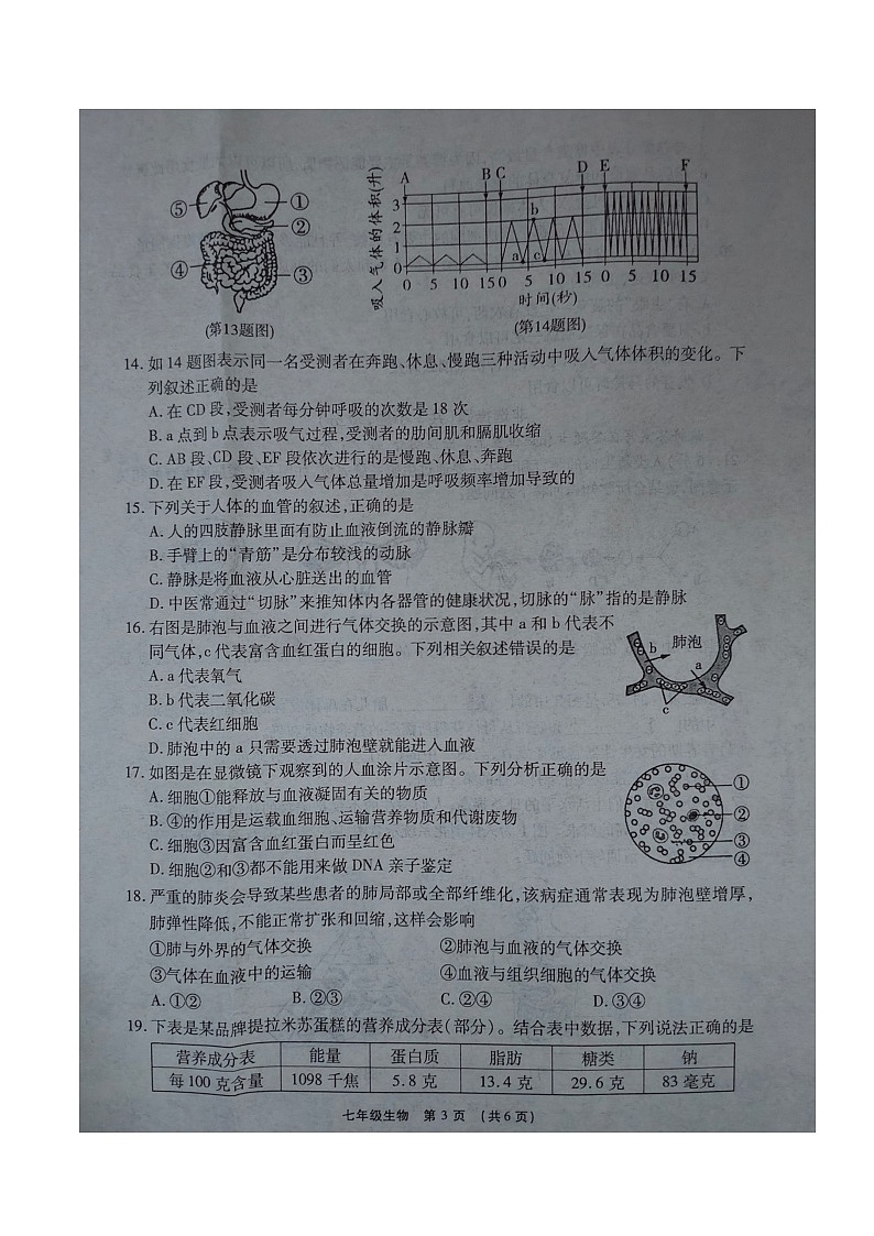 河南省漯河市临颍县2023-2024学年七年级下学期期中考试生物试题第3页