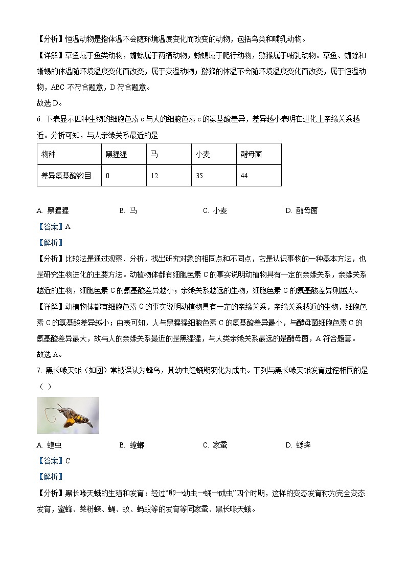 2024年辽宁省铁岭市铁岭县中考生物一模试卷（原卷版+解析版）03