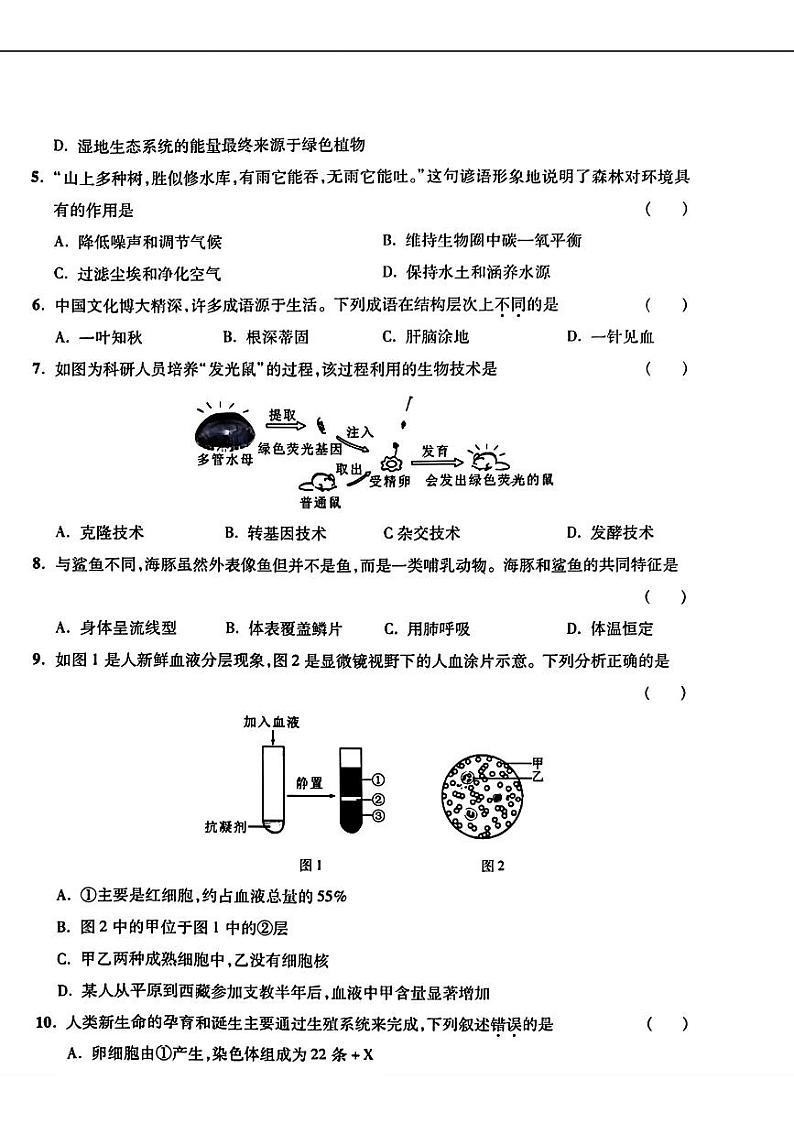 2024年陕西省白水县部分学校中考一模考试生物试题02