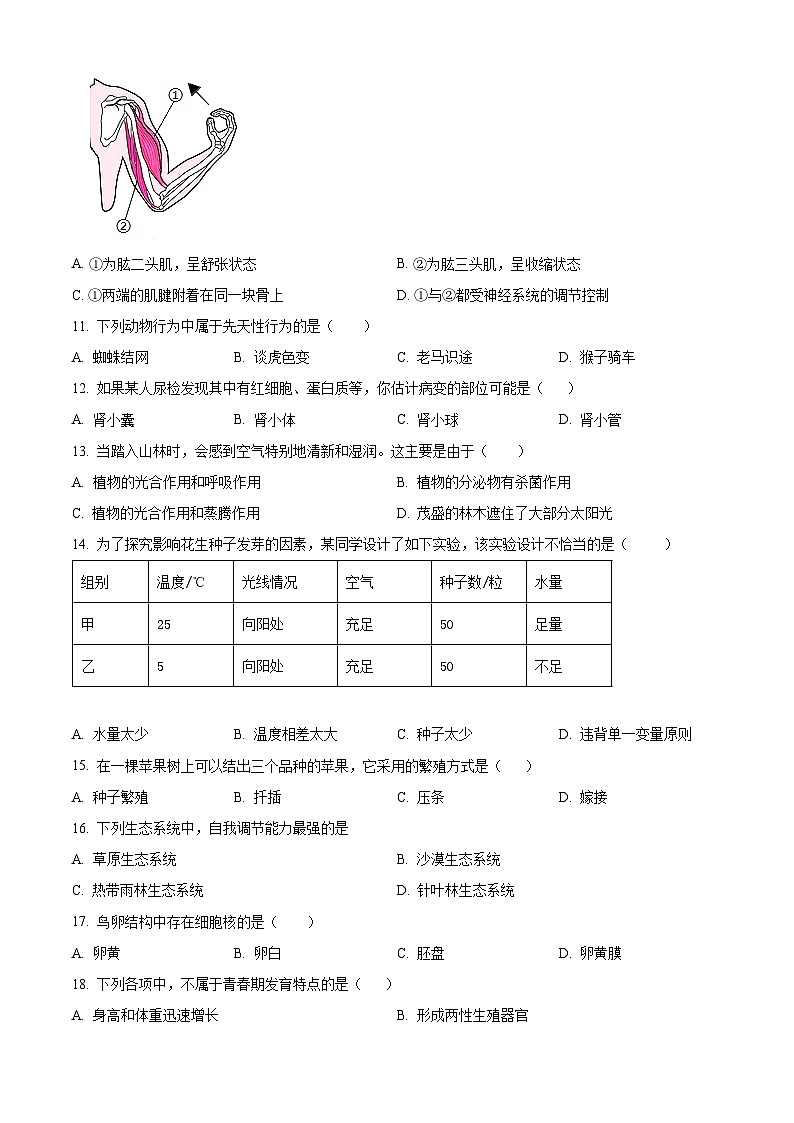 江苏省宿迁市泗洪县2023-2024学年八年级下学期4月期中生物试题（原卷版）第3页