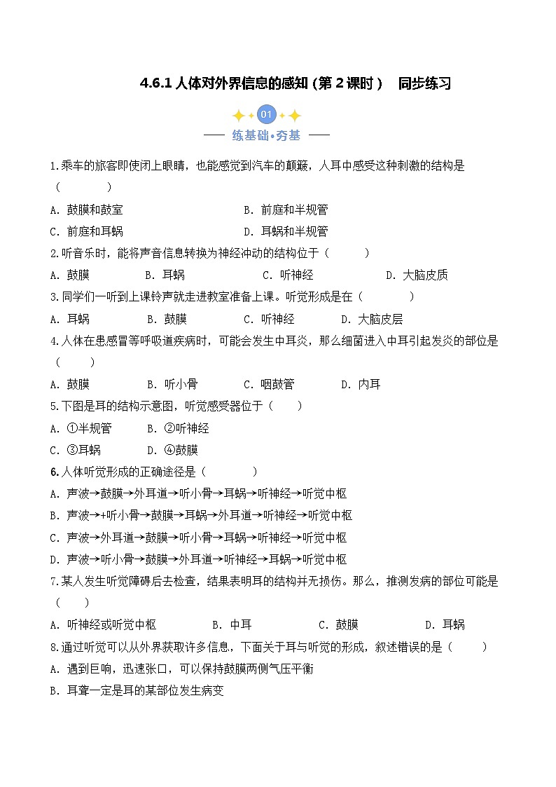 4.6.1 人体对外界信息的感知（第2课时）-七年级生物下册 教学课件+教学设计+练习（人教版）01