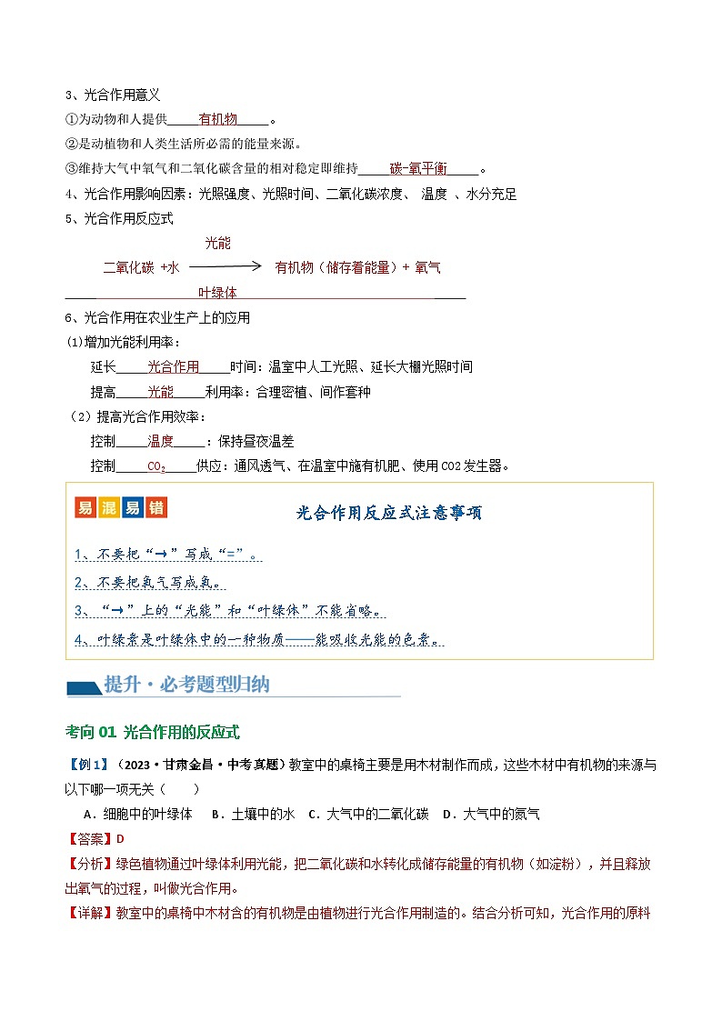 专题07 绿色植物的光合作用（讲义）（解析版）第3页