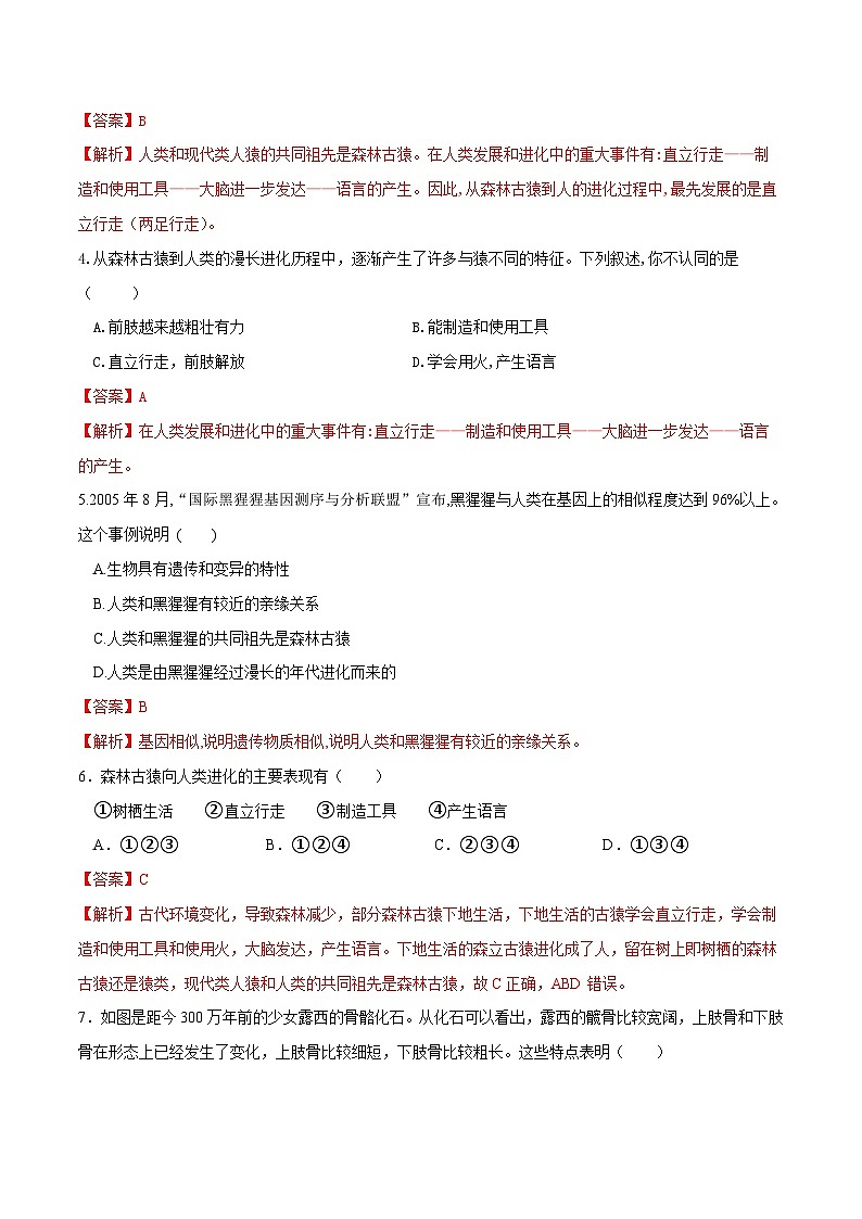 专题09 人的由来（练习）-中考生物一轮复习讲练测（全国通用）02