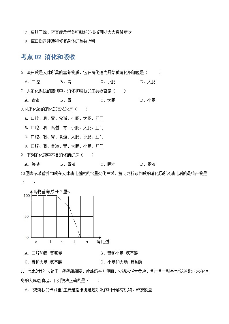 专题10 人体的营养（练习）-中考生物一轮复习讲练测（全国通用）02
