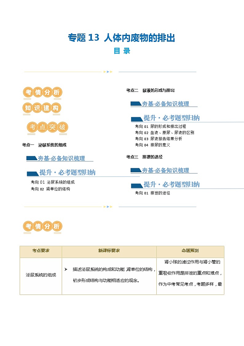 专题13 人体内废物的排出（讲义）（原卷版）第1页